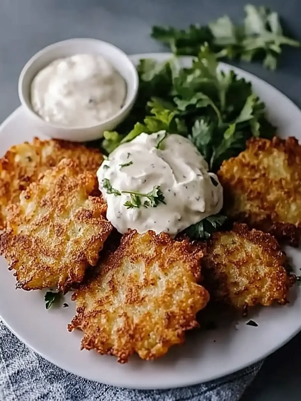 Burger-style latkes with apple butter and garlic soured cream