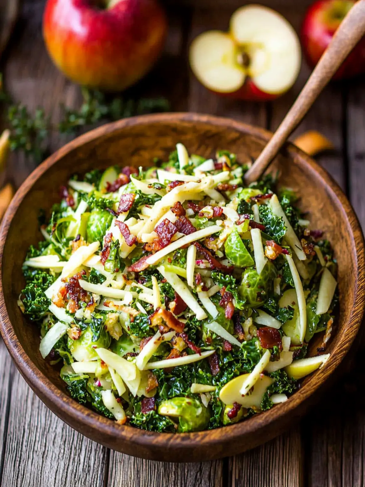 Brussels Sprout, Kale + Apple Salad with Sharp Cheddar + Bacon