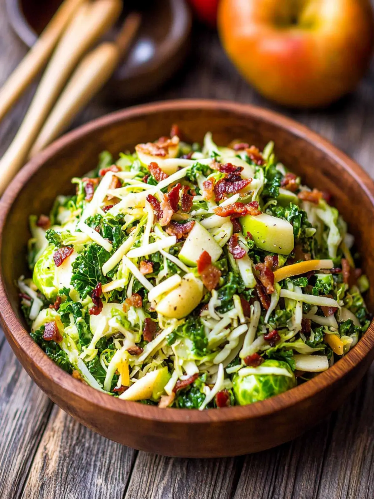Brussels Sprout, Kale + Apple Salad with Sharp Cheddar + Bacon