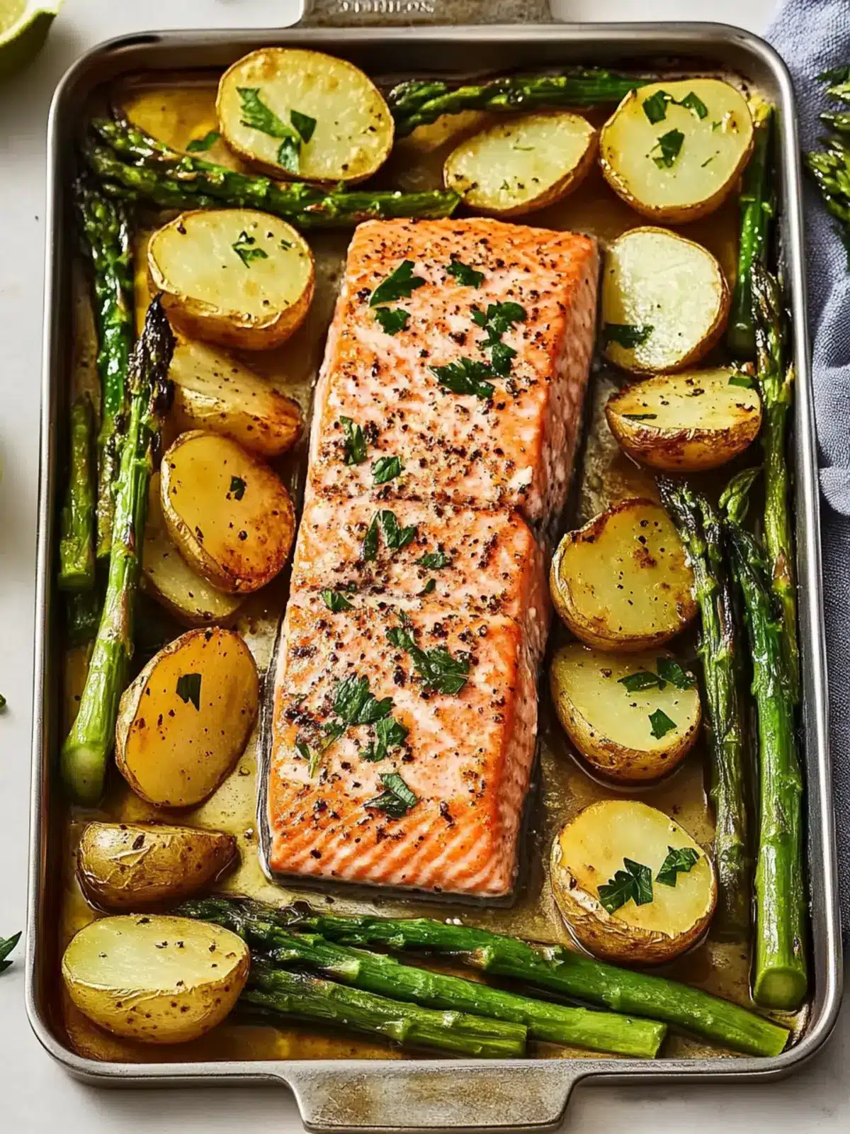 Garlic Butter–Roasted Salmon with Potatoes & Asparagus Bliss 4 Garlic Butter–Roasted Salmon with Potatoes & Asparagus