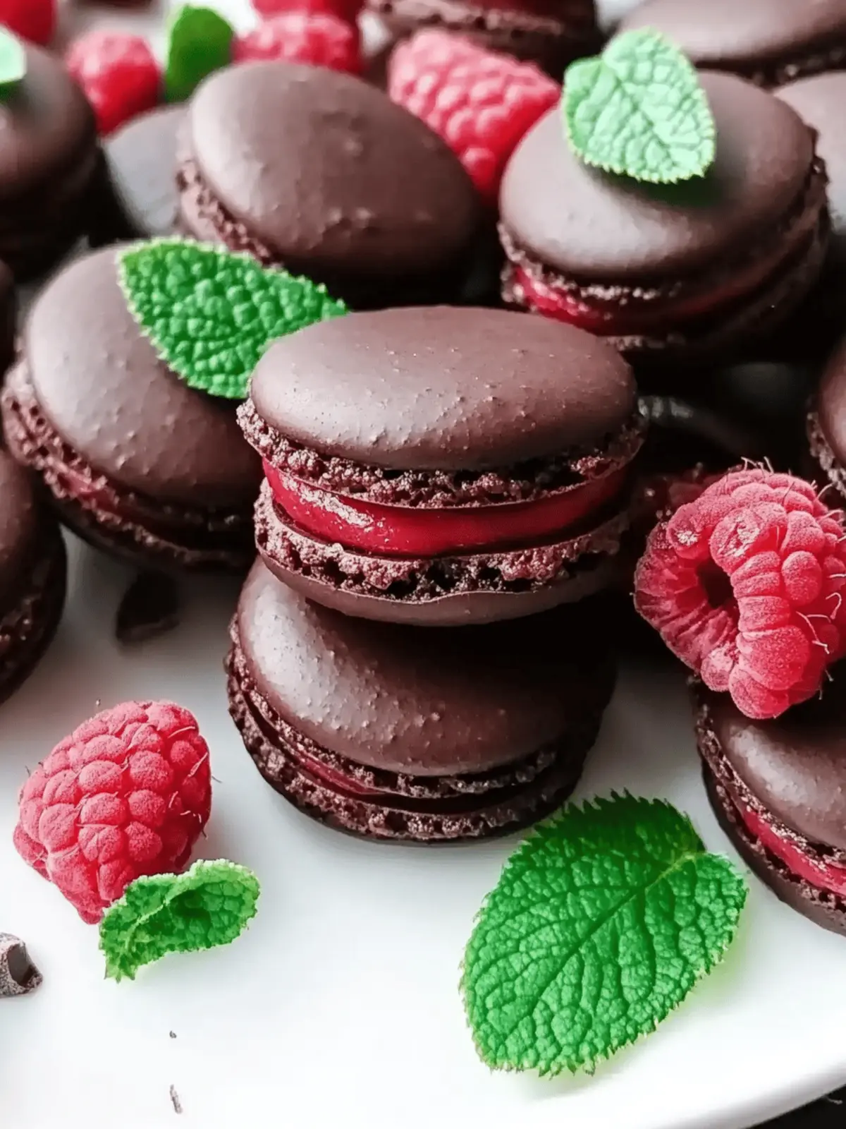 Dark Chocolate Raspberry Macarons