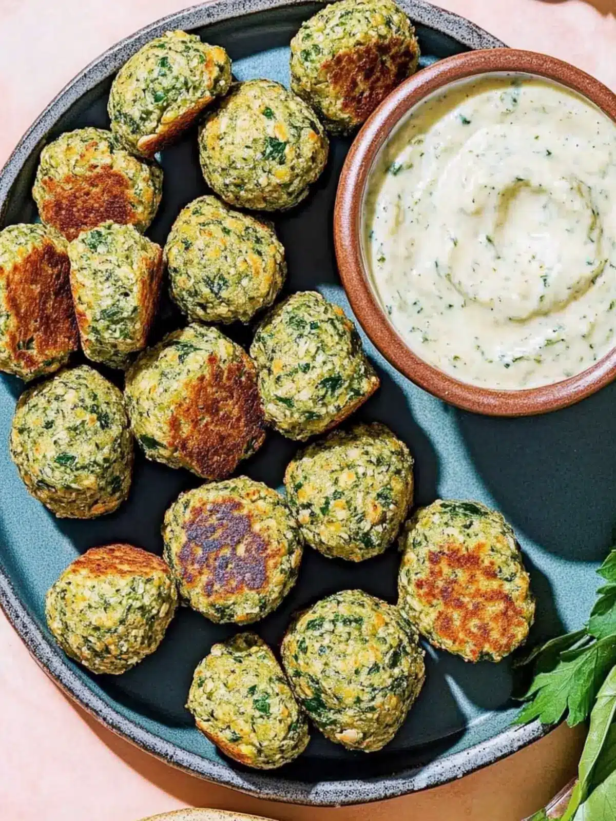 Crispy Baked Falafel Bites with Irresistible Spicy Tahini Dip 4 Baked Falafel Bites with Spicy Tahini Dip