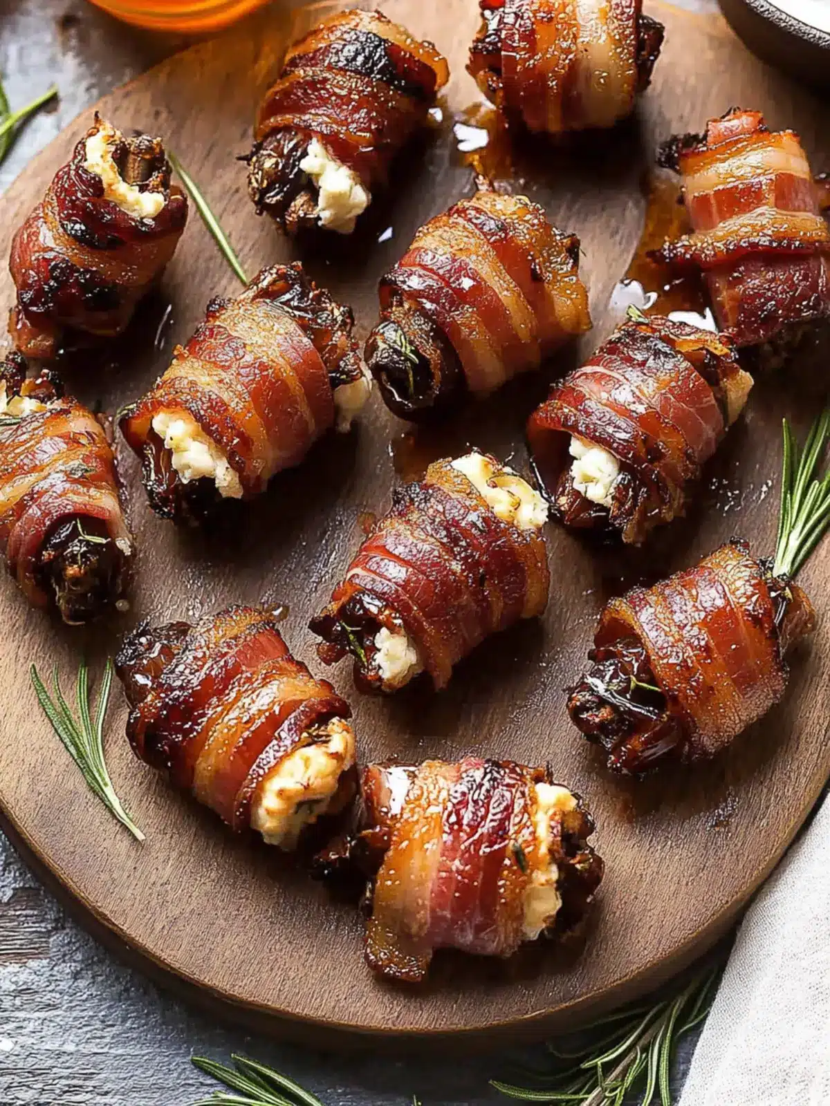 Goat Cheese Stuffed Bacon Wrapped Dates with Rosemary Honey Magic 2 Goat Cheese Stuffed Bacon Wrapped Dates with Rosemary Honey