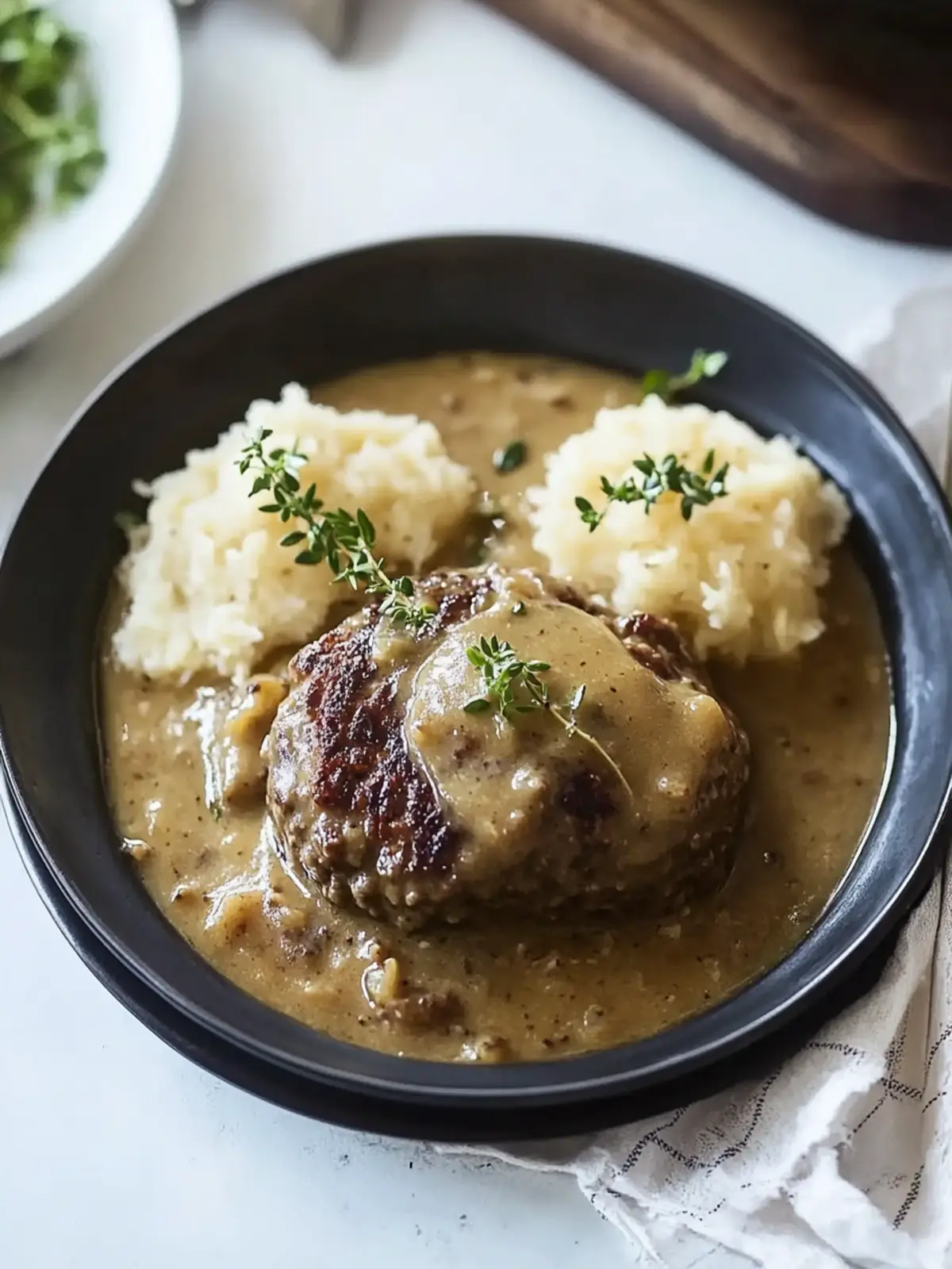 French Onion Salisbury Steak with Gruyère Gravy Bliss 2 French Onion Salisbury Steak with Gruyère Gravy
