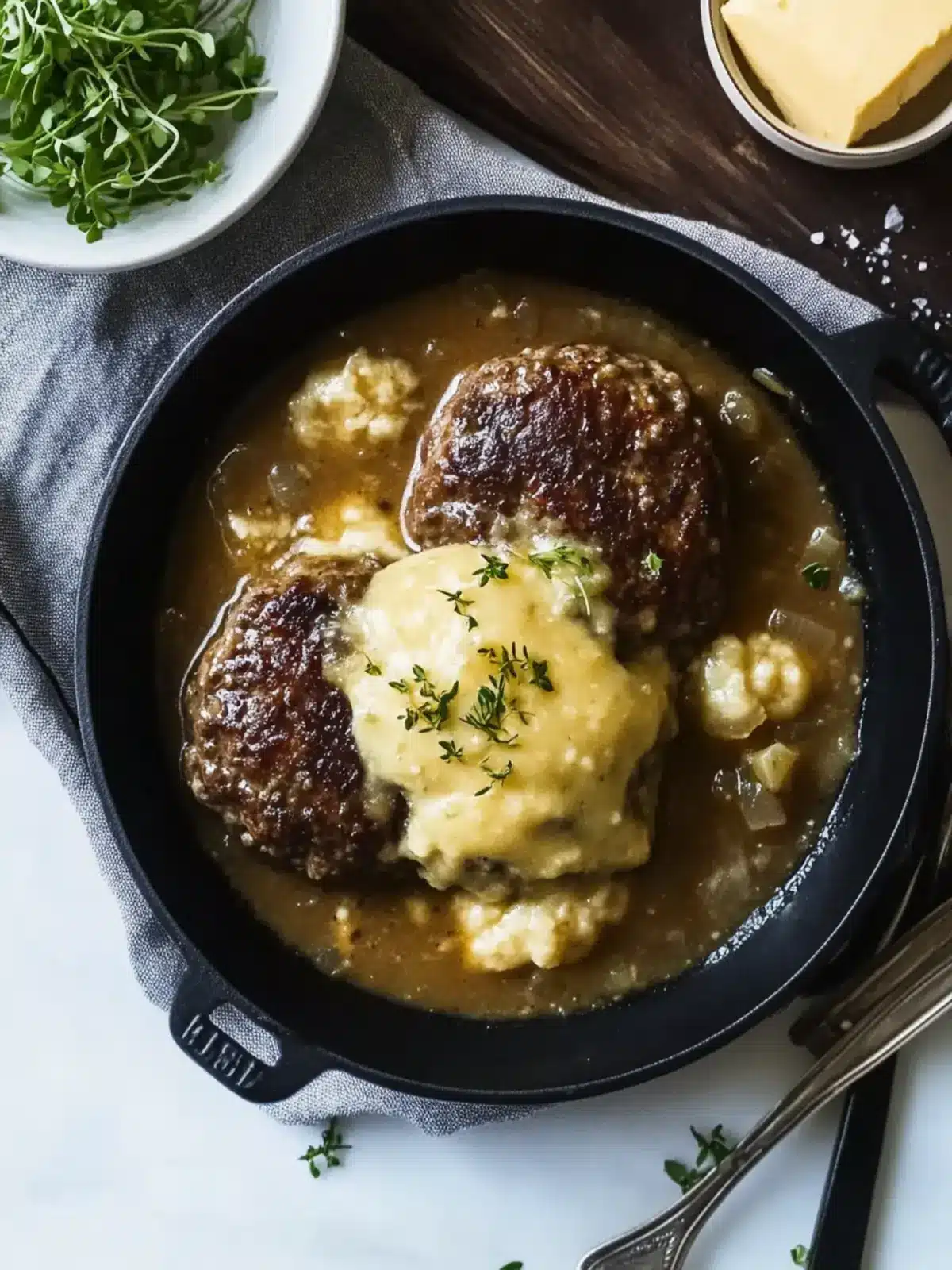 French Onion Salisbury Steak with Gruyère Gravy Bliss 4 French Onion Salisbury Steak with Gruyère Gravy