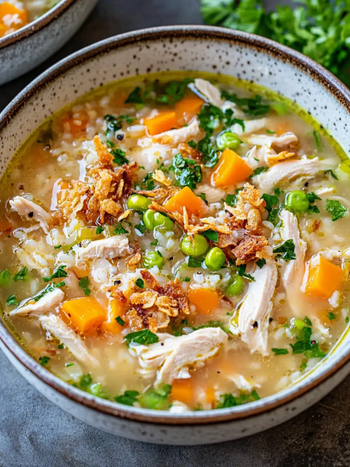 Cozy Chicken and Rice Soup with Crispy Garlic Butter Bliss 2 Chicken and Rice Soup with Crispy Garlic Butter