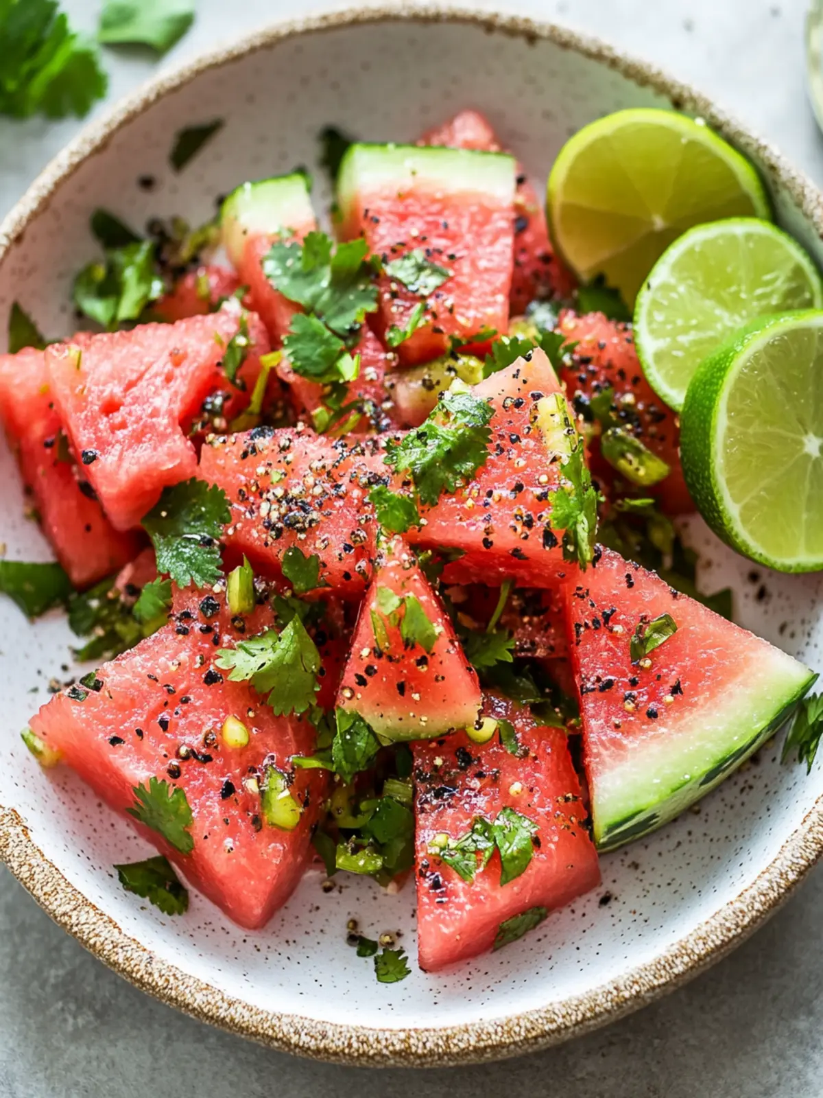 Spicy Watermelon Salad with Cilantro and Lime for Hot Days 4 Spicy Watermelon Salad with Cilantro and Lime