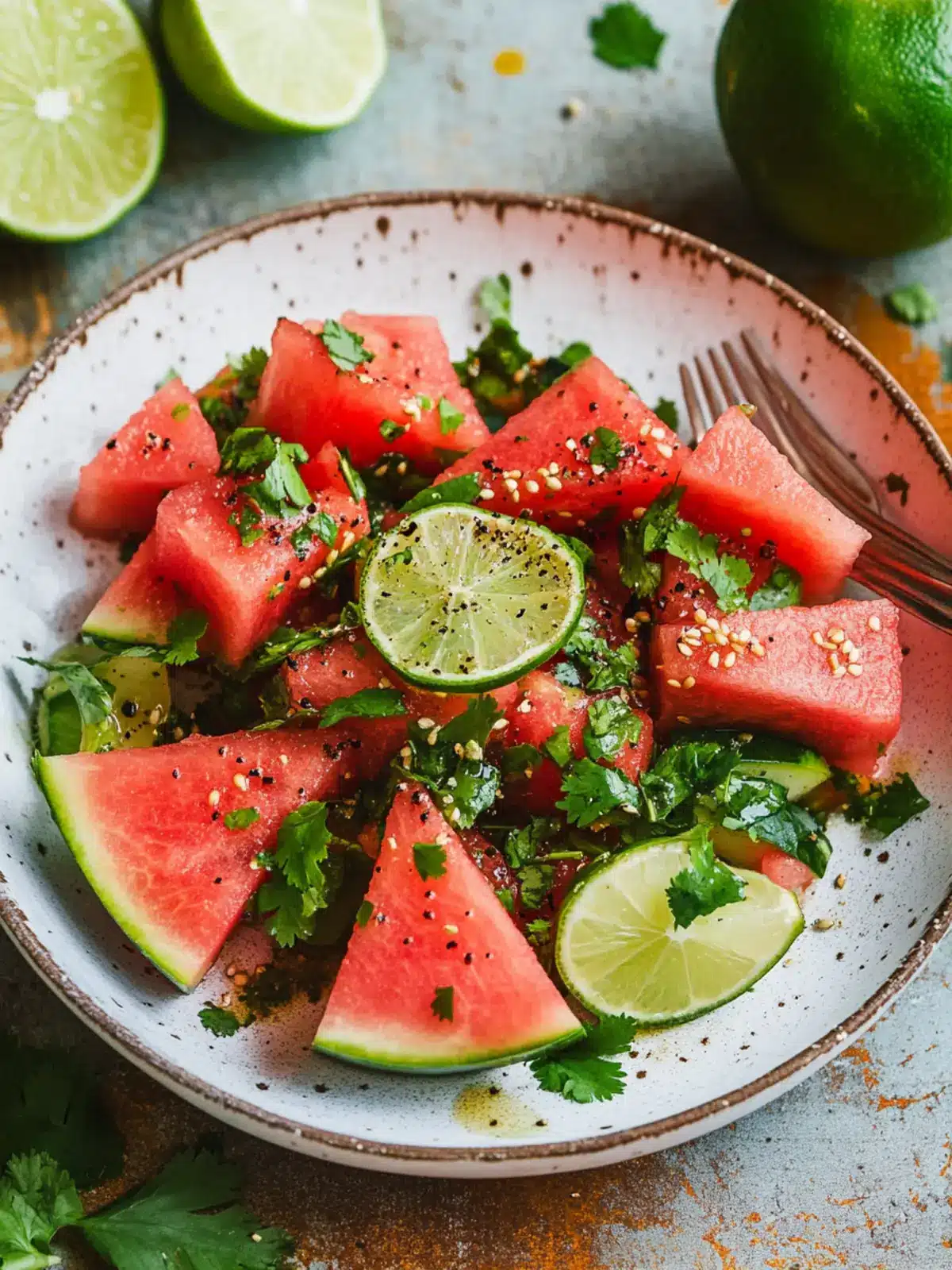 Spicy Watermelon Salad with Cilantro and Lime for Hot Days 2 Spicy Watermelon Salad with Cilantro and Lime
