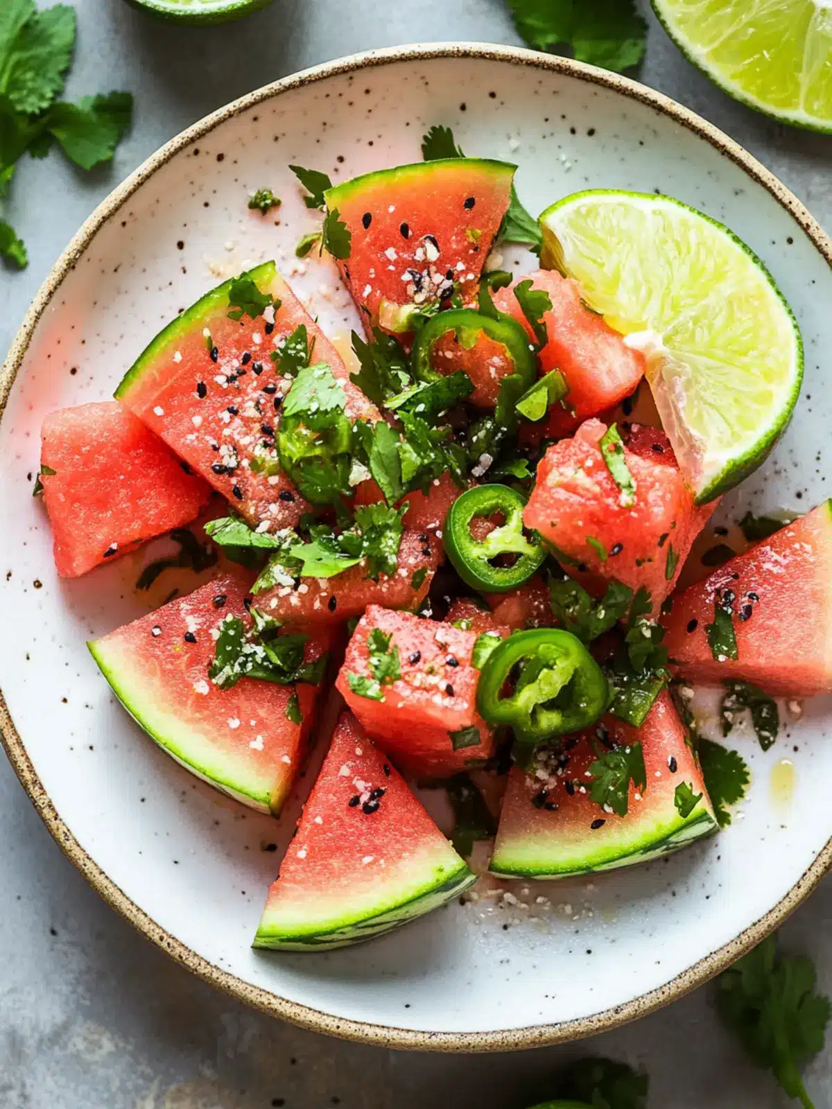 Spicy Watermelon Salad with Cilantro and Lime for Hot Days 3 Spicy Watermelon Salad with Cilantro and Lime