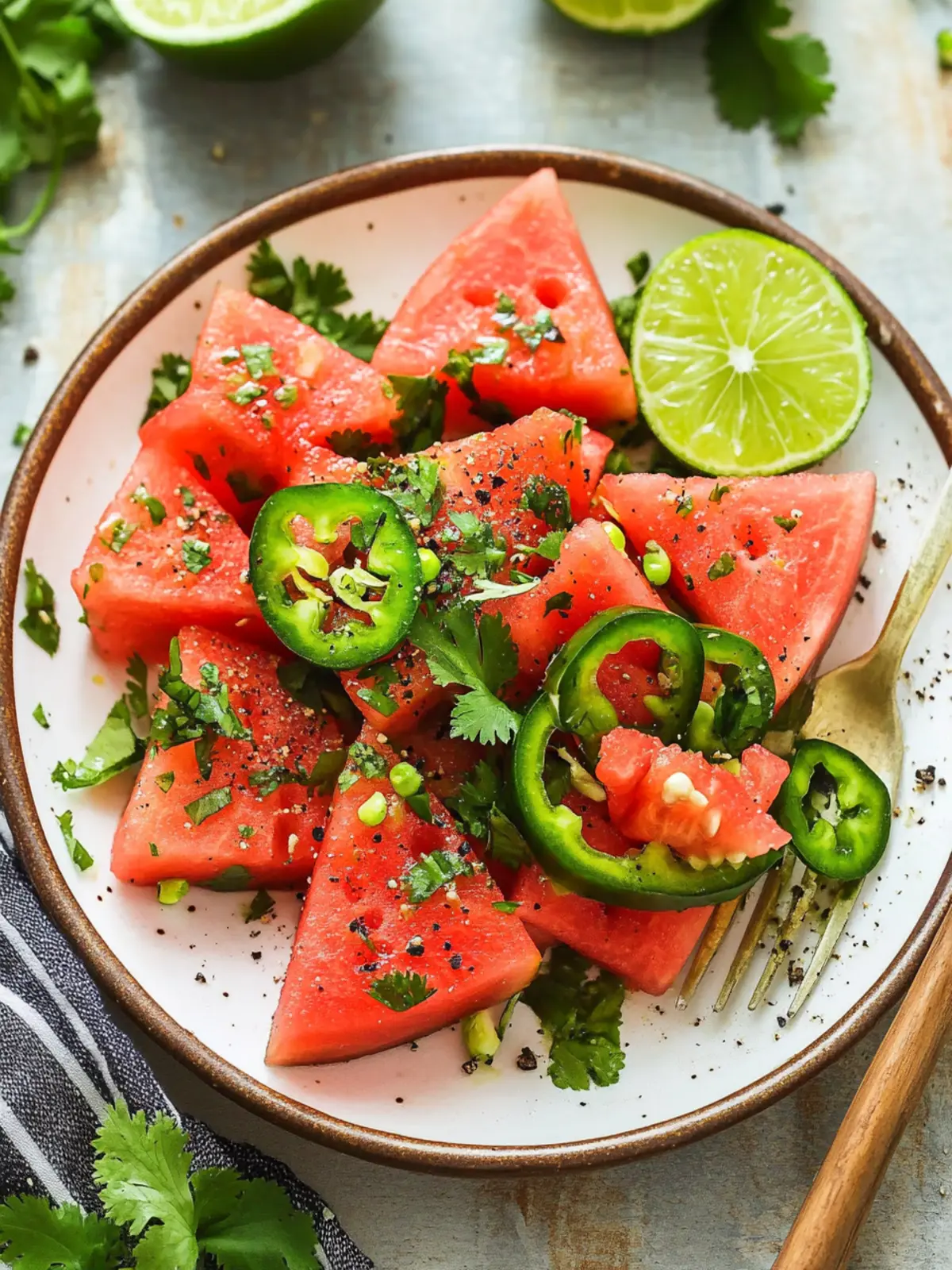 Spicy Watermelon Salad with Cilantro and Lime for Hot Days 5 Spicy Watermelon Salad with Cilantro and Lime
