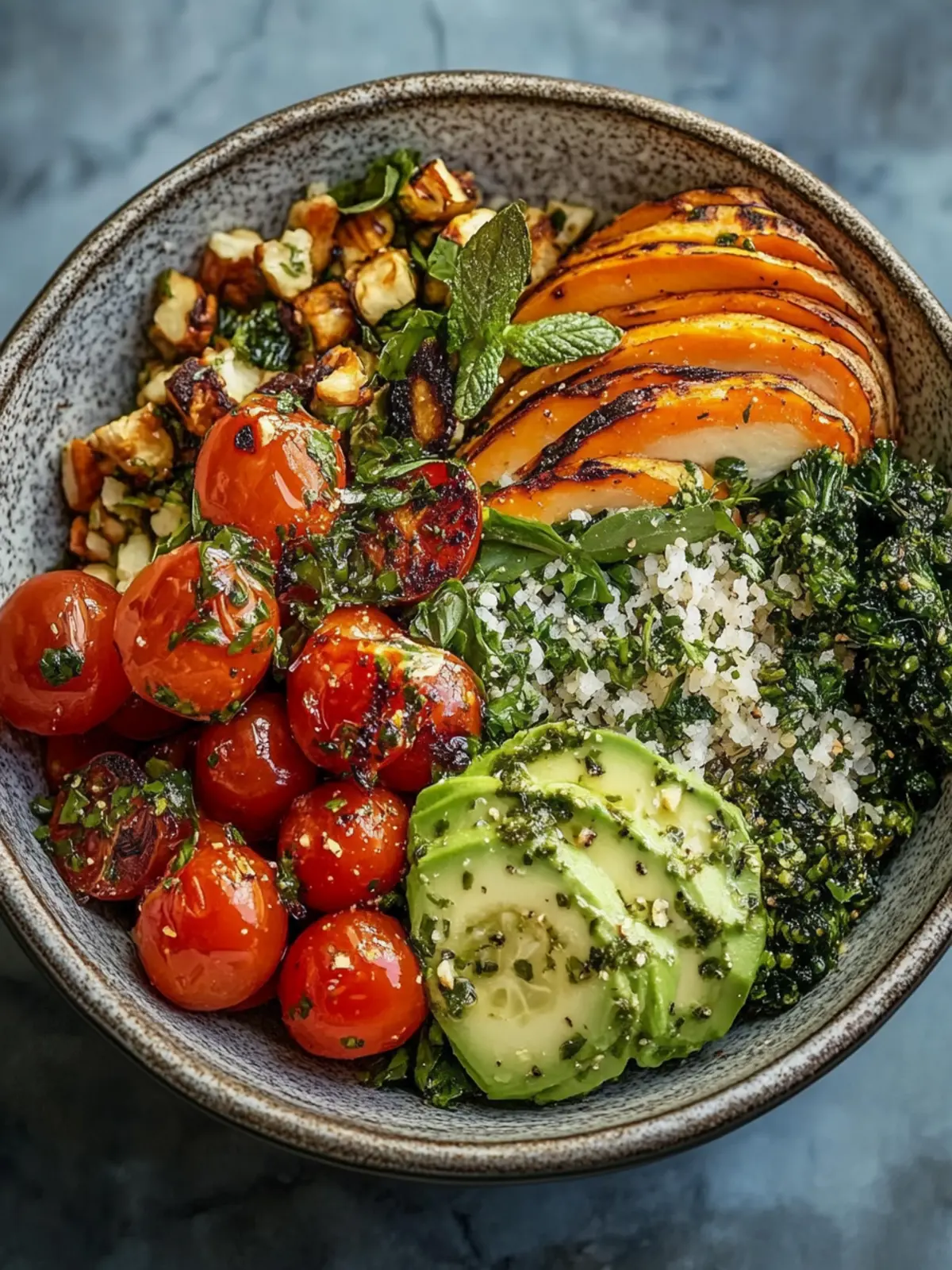 Delicious Mother Earth Bowl with Roasted Veggies and Pesto 2 Mother Earth Bowl