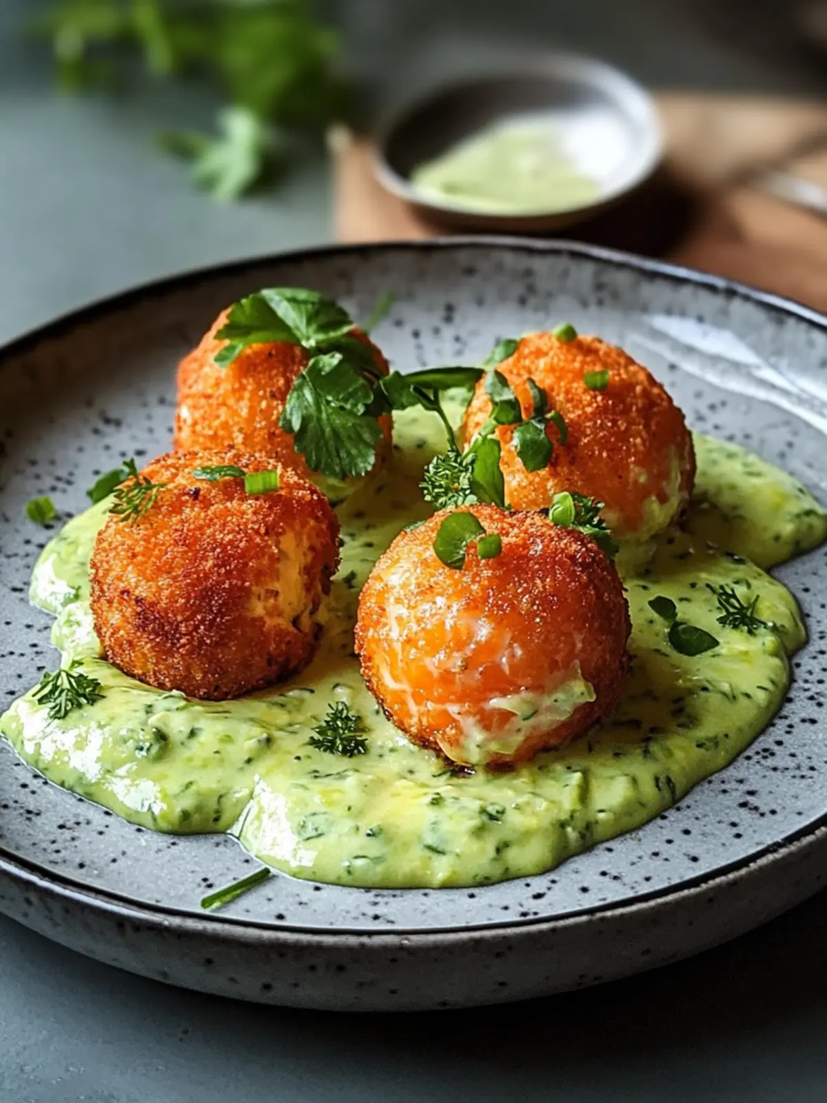 Delicious Salmon Balls with Creamy Avocado Sauce Recipe 5 Salmon Balls with Creamy Avocado Sauce