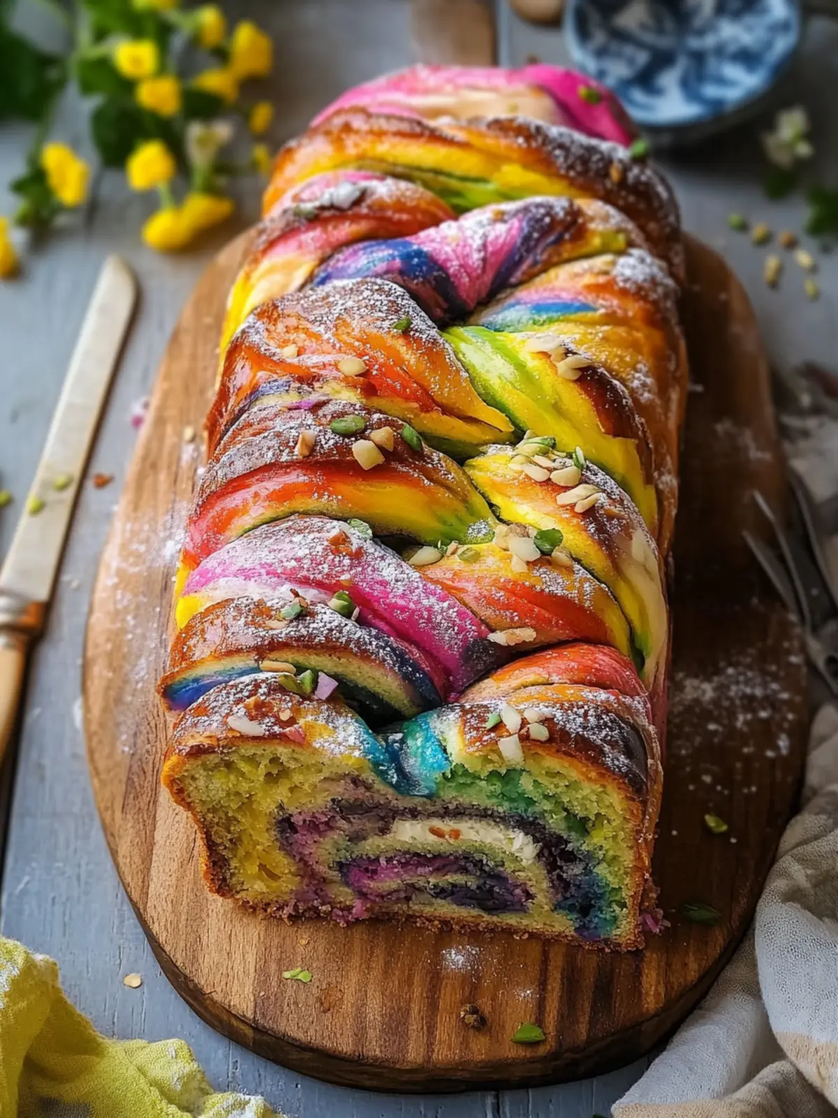 Rainbow Babka: A Sweet Twist with White Chocolate Hazelnut 3 Rainbow Babka