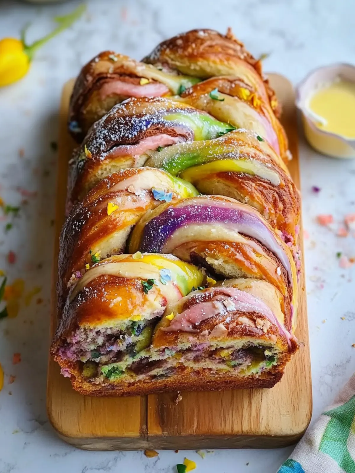 Rainbow Babka: A Sweet Twist with White Chocolate Hazelnut 2 Rainbow Babka