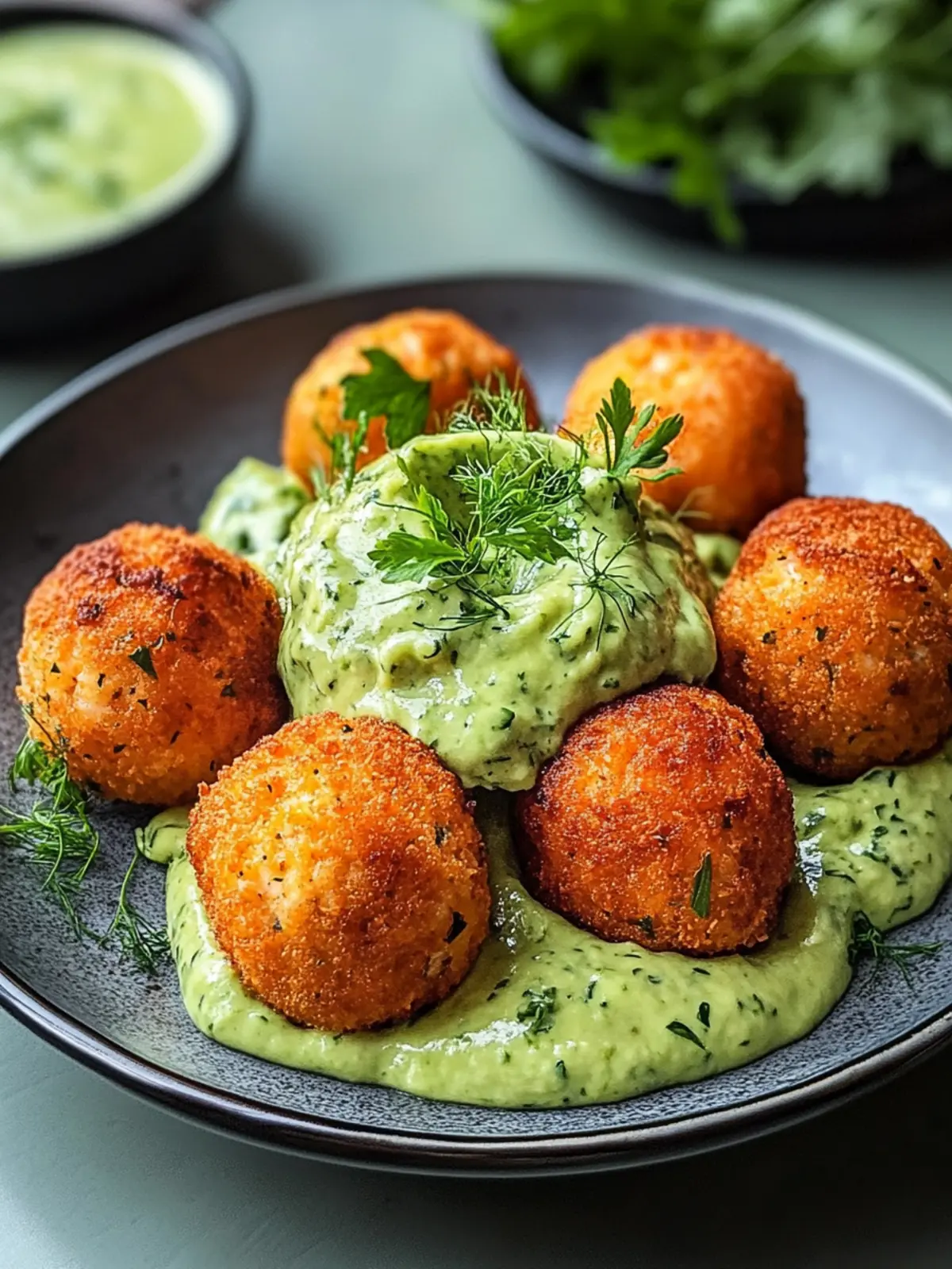 Delicious Salmon Balls with Creamy Avocado Sauce Recipe 4 Salmon Balls with Creamy Avocado Sauce