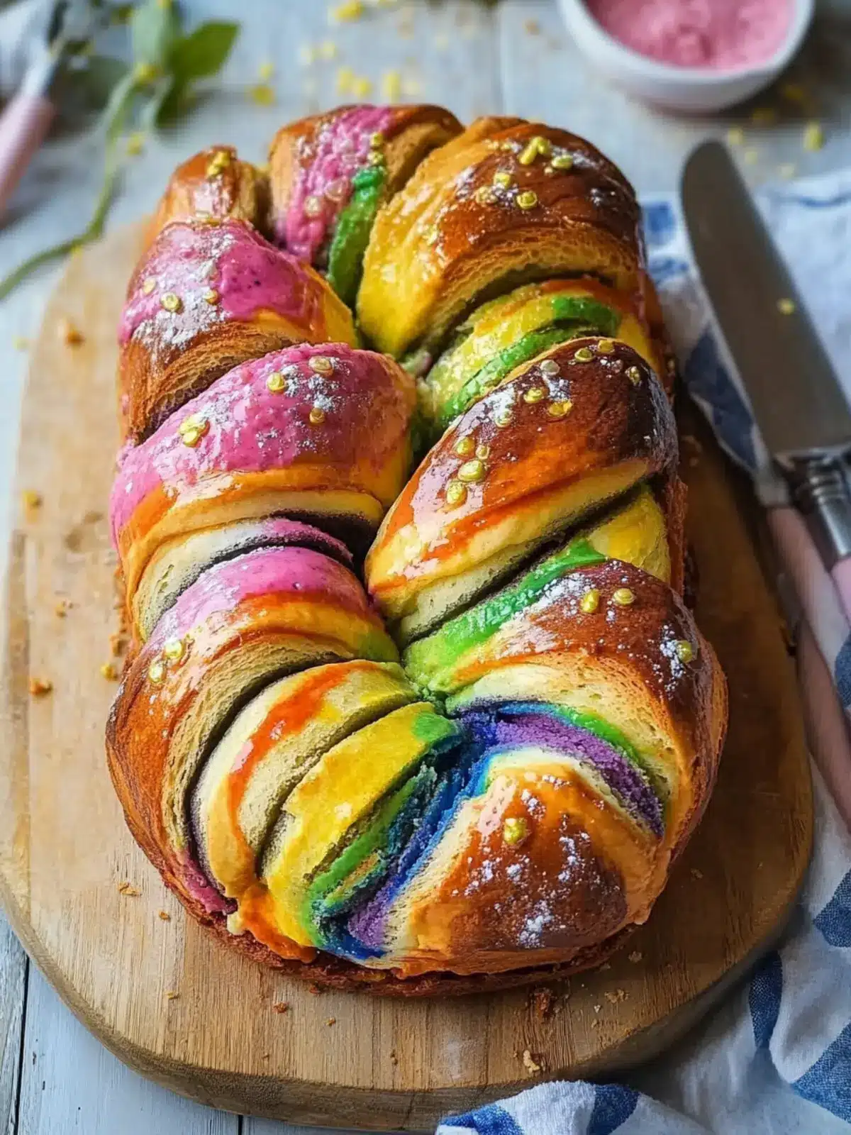 Rainbow Babka: A Sweet Twist with White Chocolate Hazelnut 4 Rainbow Babka