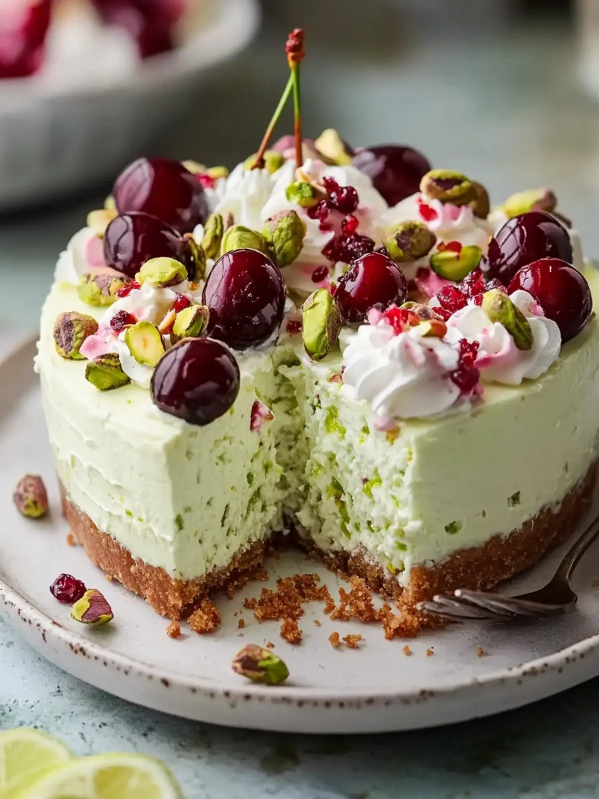 Irresistible Lemon-Lime Cherry Pistachio Cheesecake Delight 2 Lemon-Lime Cherry Pistachio Cheesecake