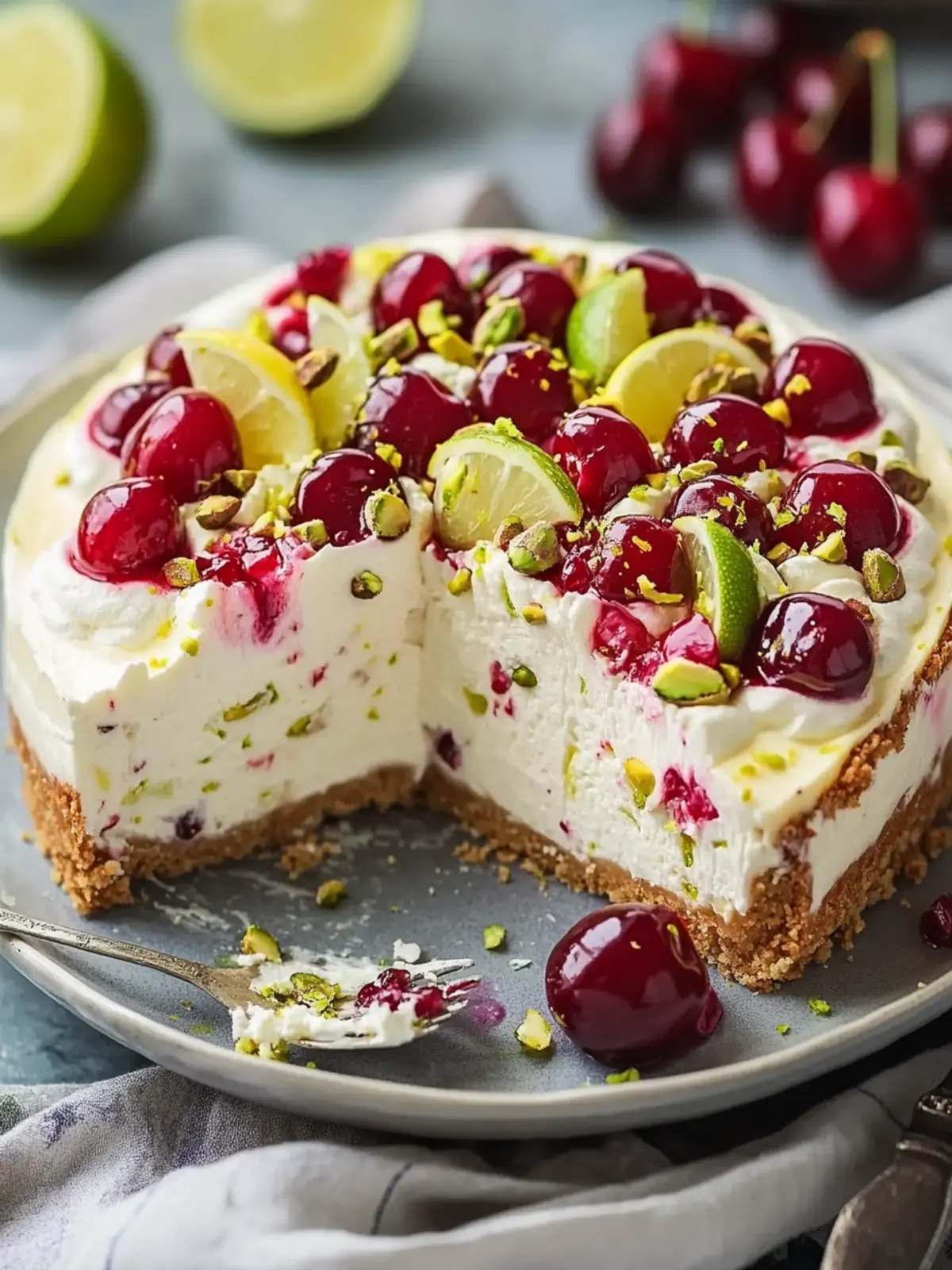 Irresistible Lemon-Lime Cherry Pistachio Cheesecake Delight 4 Lemon-Lime Cherry Pistachio Cheesecake