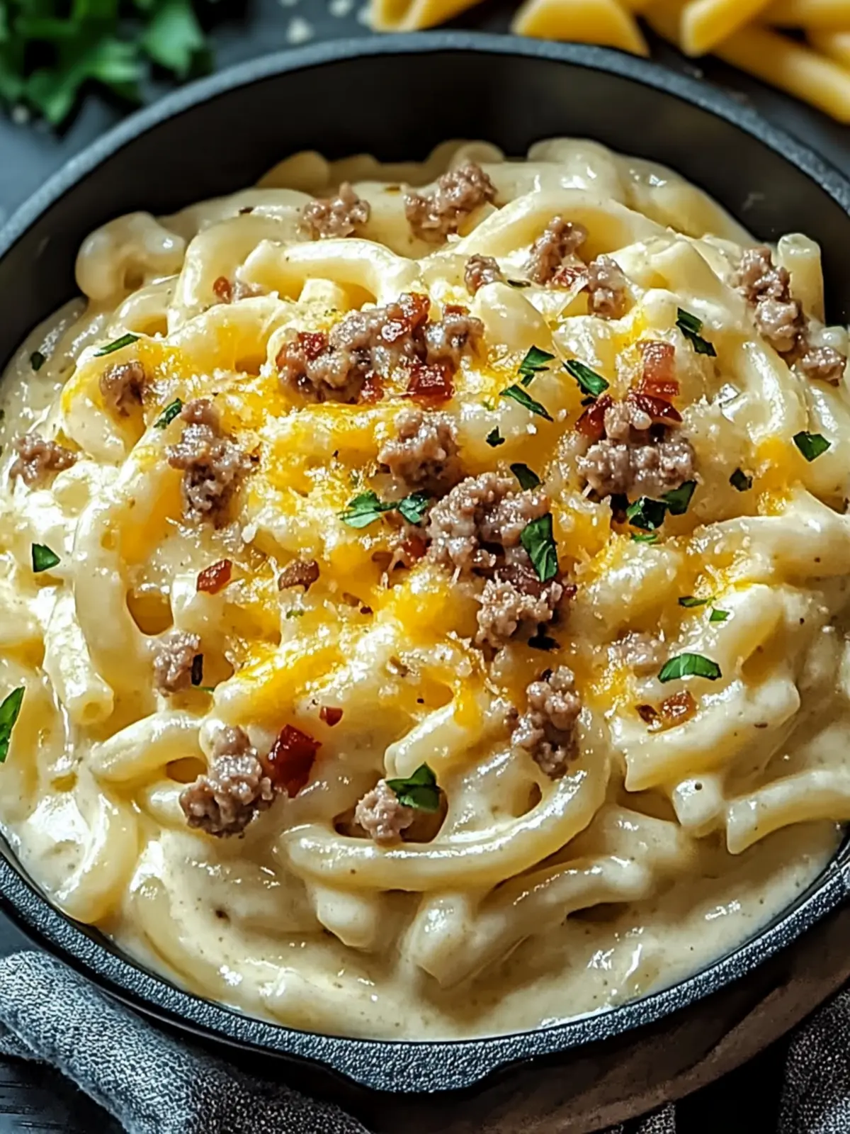 Delicious Loaded Cheeseburger Alfredo Pasta You’ll Crave! 4 Loaded Cheeseburger Alfredo Pasta