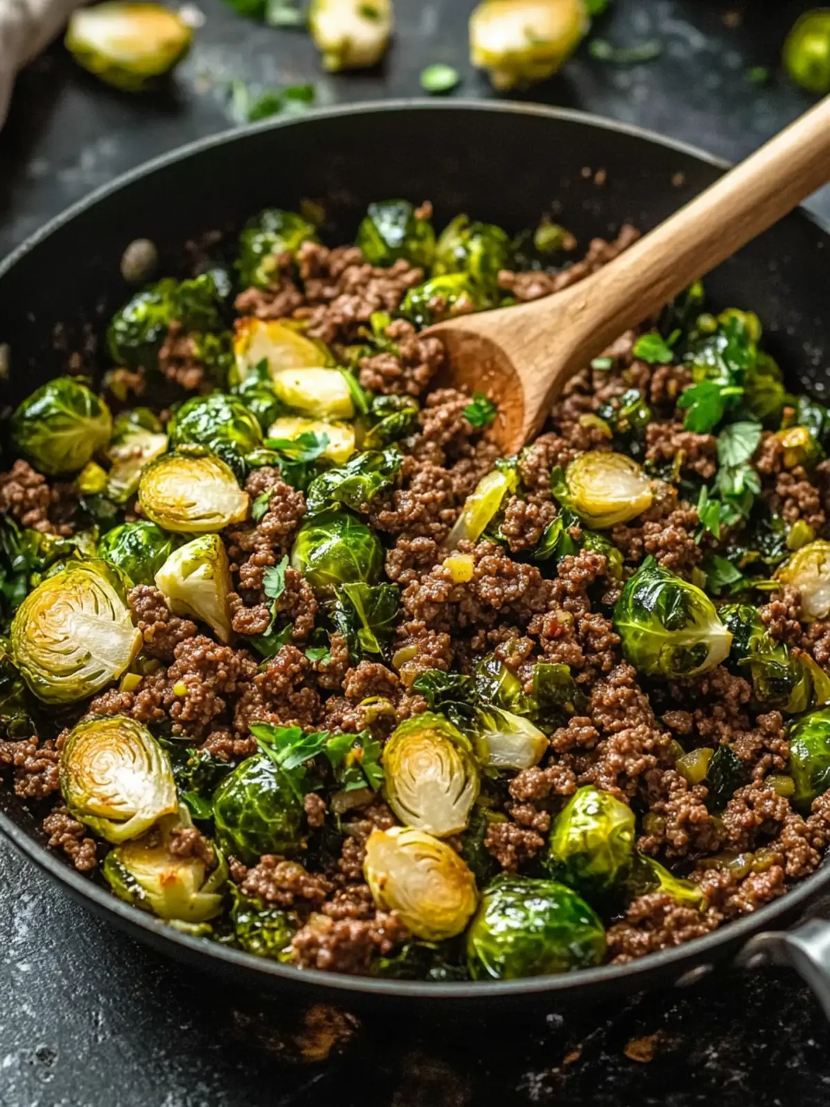 Savory Ground Beef and Brussels Sprouts Skillet in 30 Minutes 3 Ground Beef and Brussels Sprouts Skillet